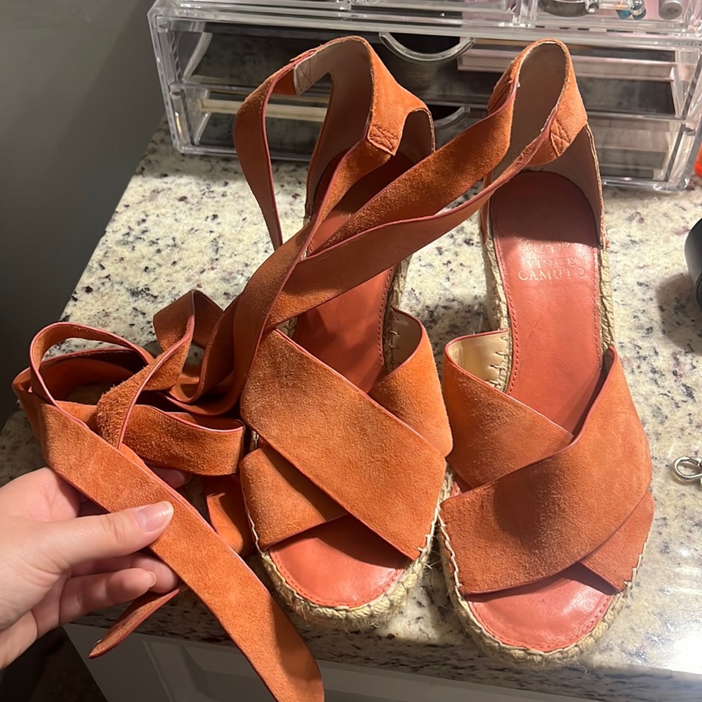 Vince Camuto lace up straw wedge sandal